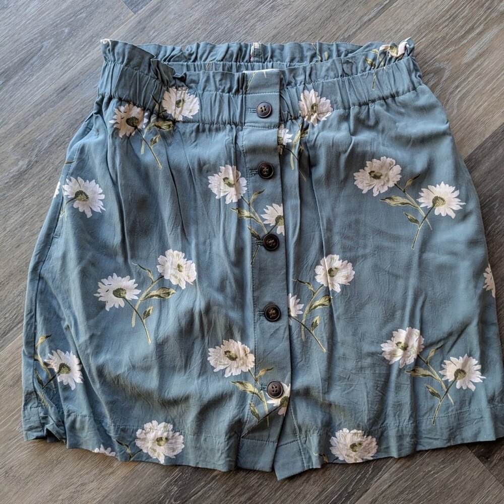 Madewell Green Floral Pocketed Paperbag Mini Skirt Small